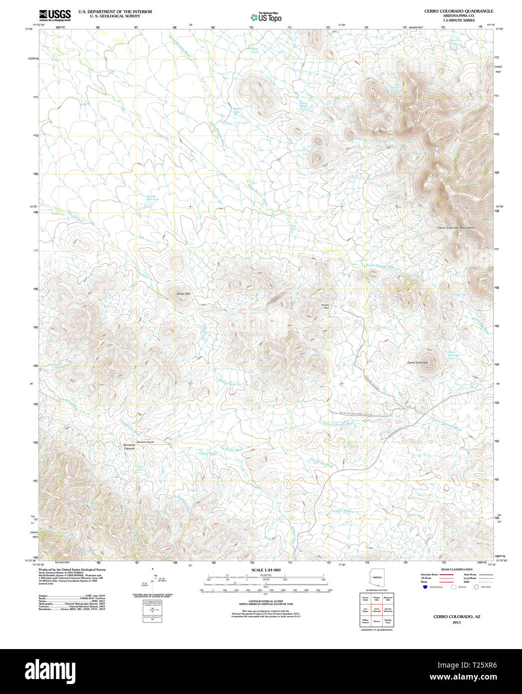 Topograph Map Vector USGS TOPO Map Arizona AZ Cerro Colorado 20111103 TM Restoration Stock ...