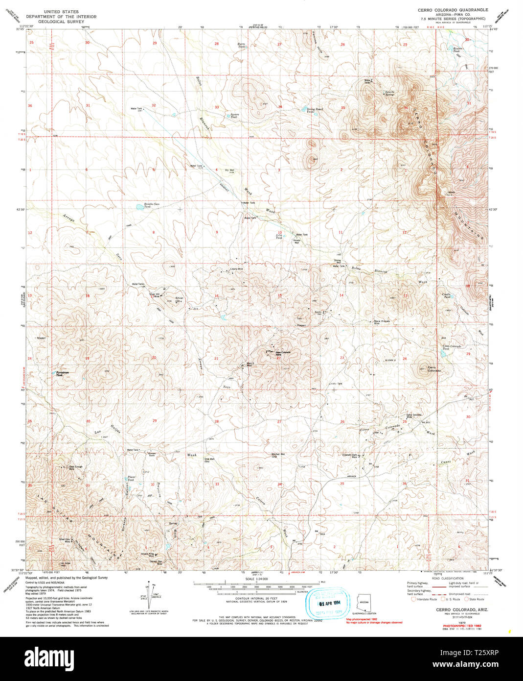 Topograph Map Vector USGS TOPO Map Arizona AZ Cerro Colorado 310791 1979 24000 Restoration ...