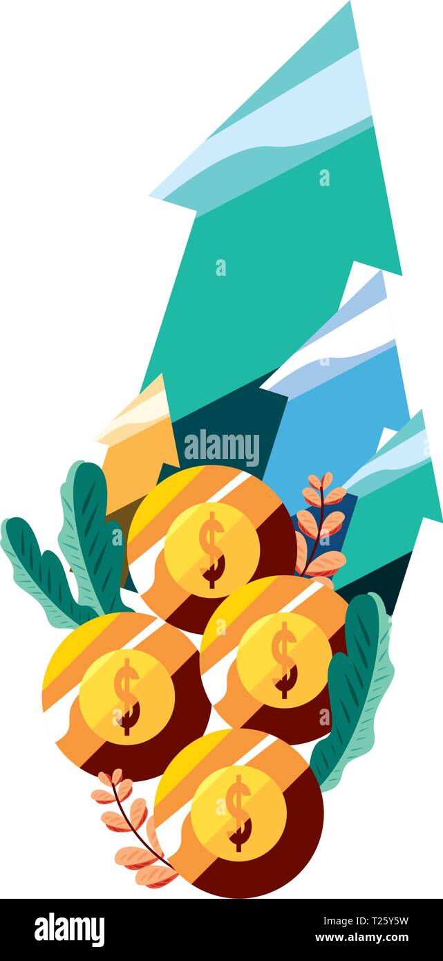coins money finance up arrows vector illustration Stock Vector Image ...