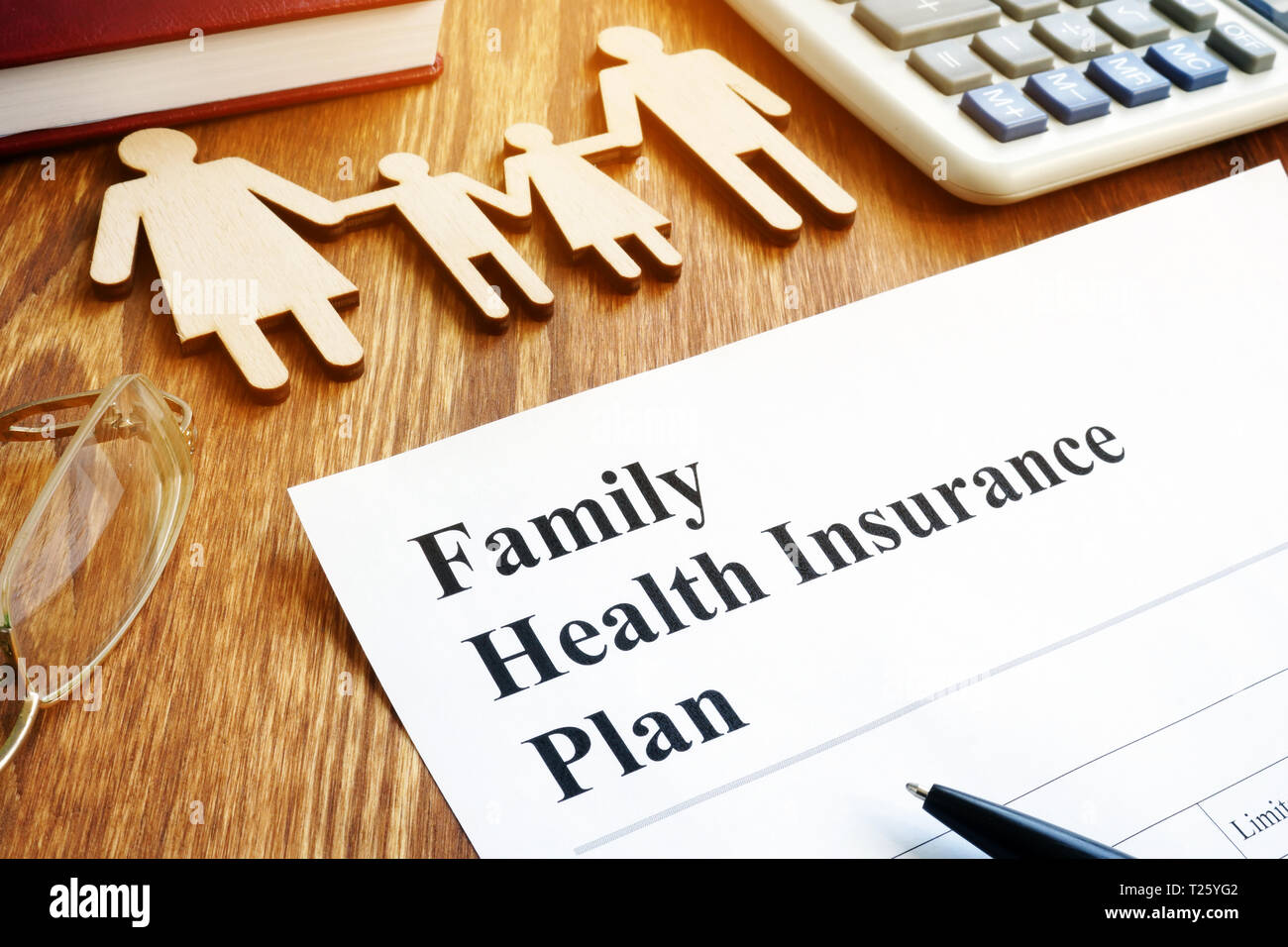 Family Health Insurance Plan in an office. Stock Photo