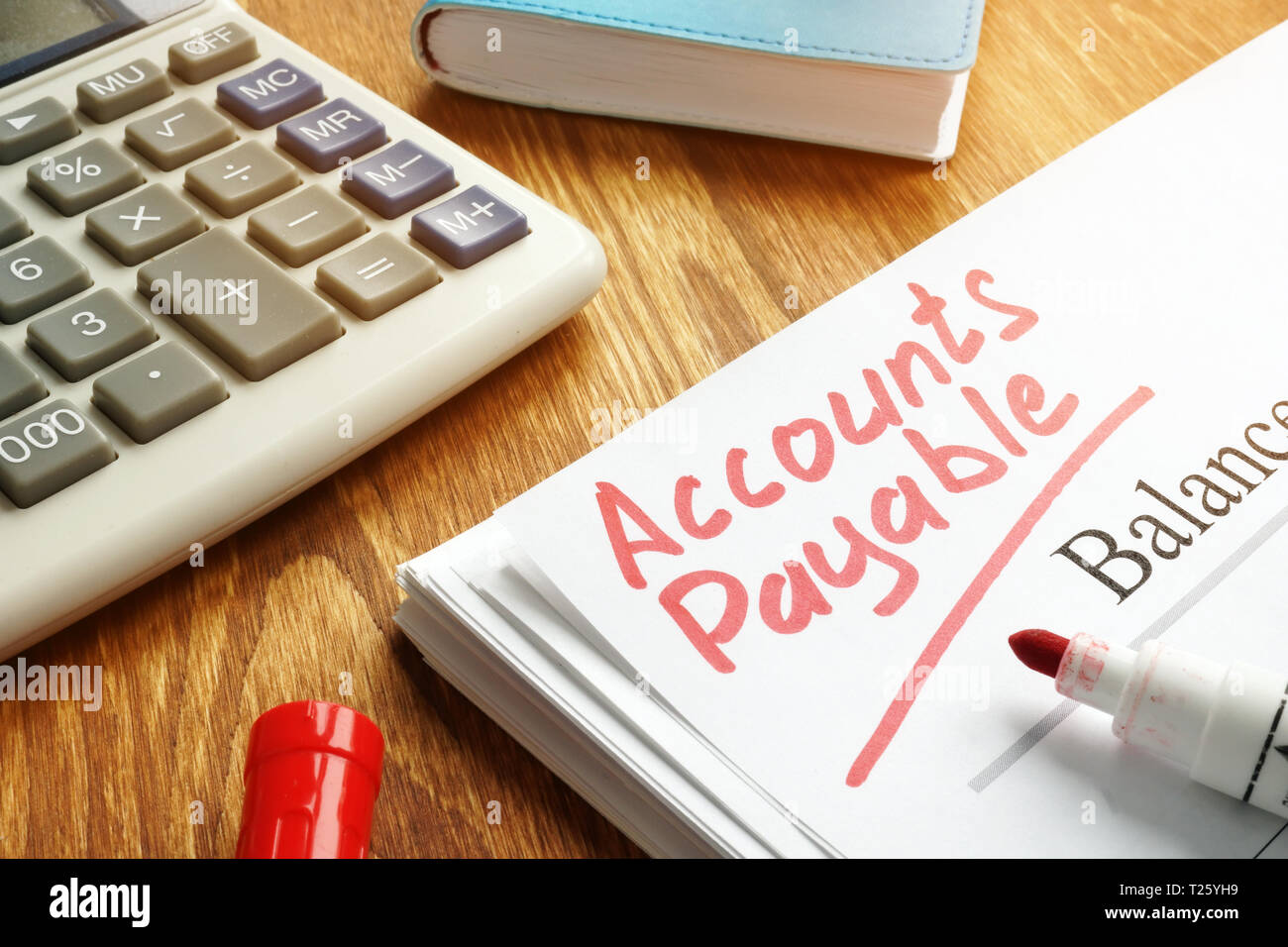 Accounts payable handwritten by marker on balance sheet. Stock Photo