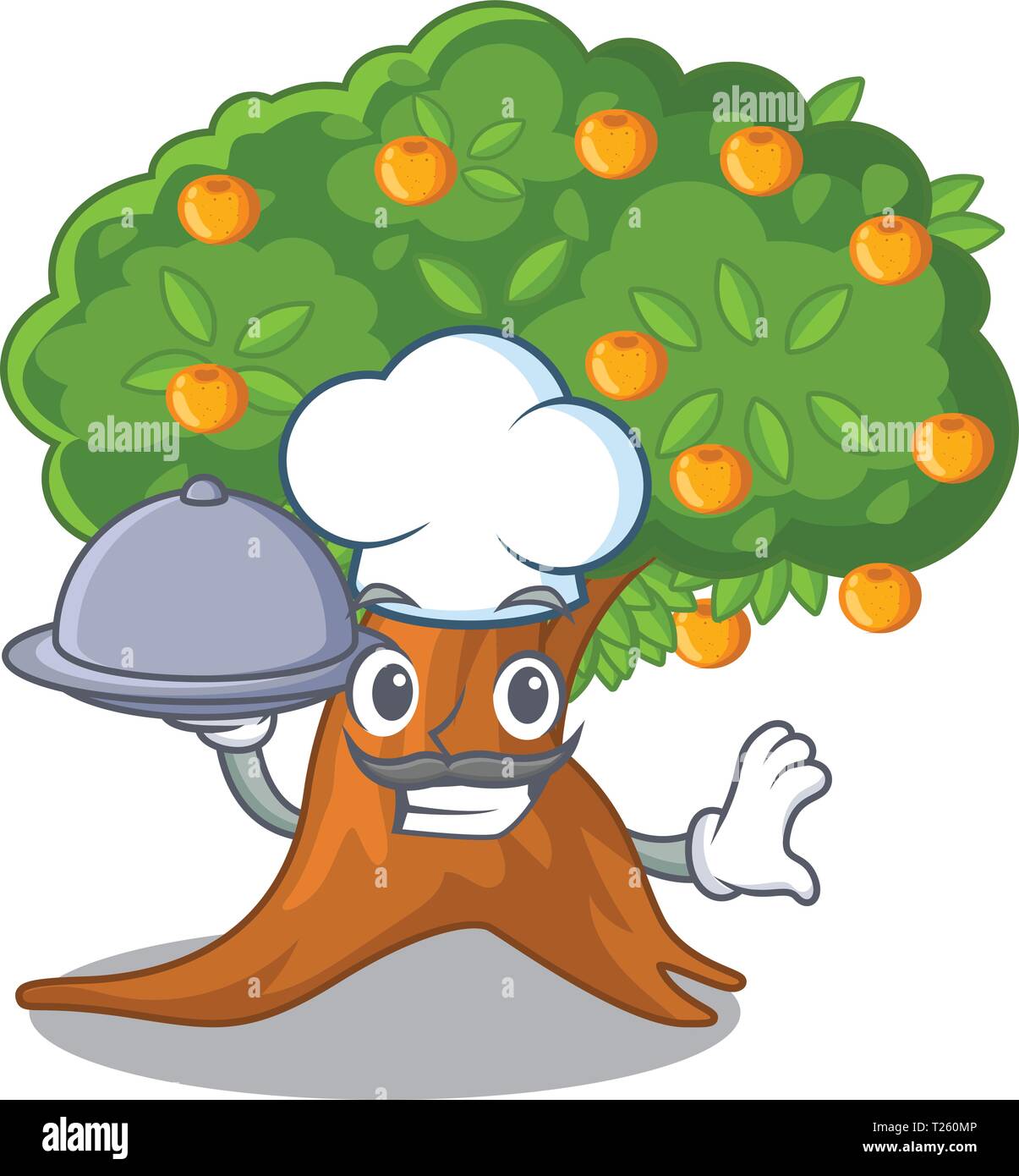 Chef with food cartoon orange tree beside the house Stock Vector Image ...
