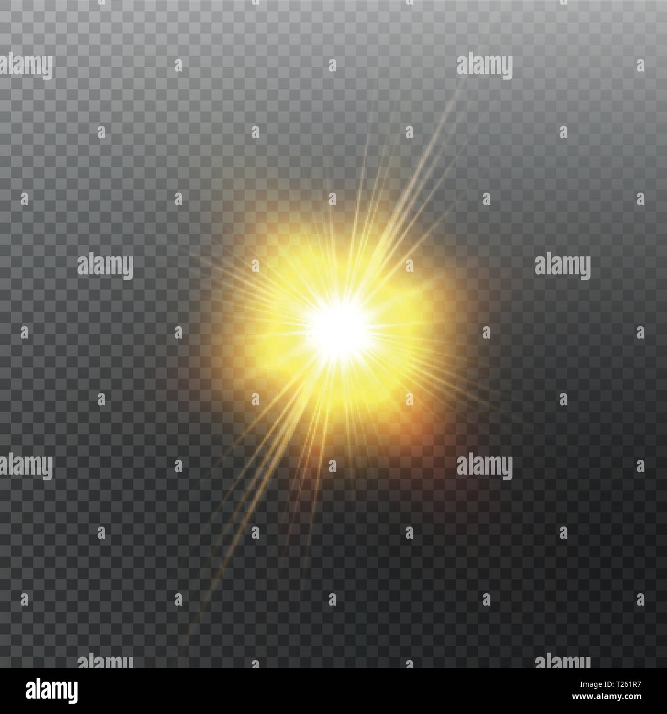 Bright shining sun Isolated on black background. Glow light effect. Vector illustration Stock Vector