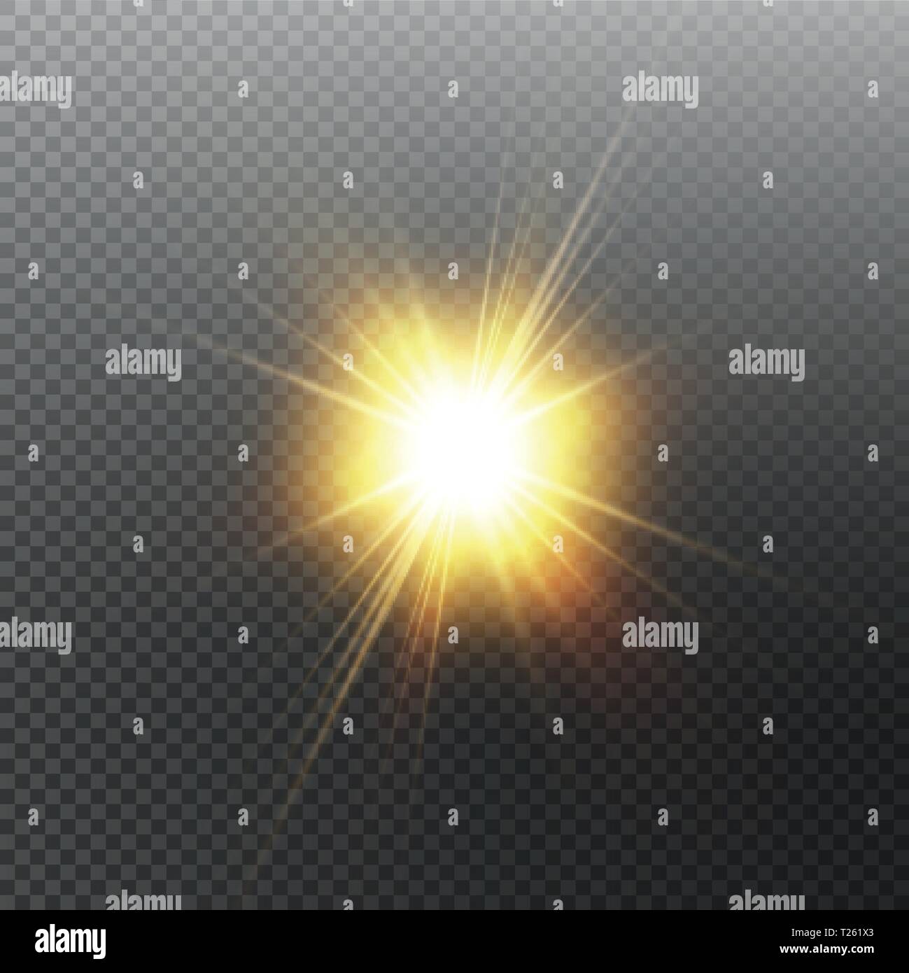 Bright shining sun Isolated on black background. Glow light effect. Vector illustration Stock Vector