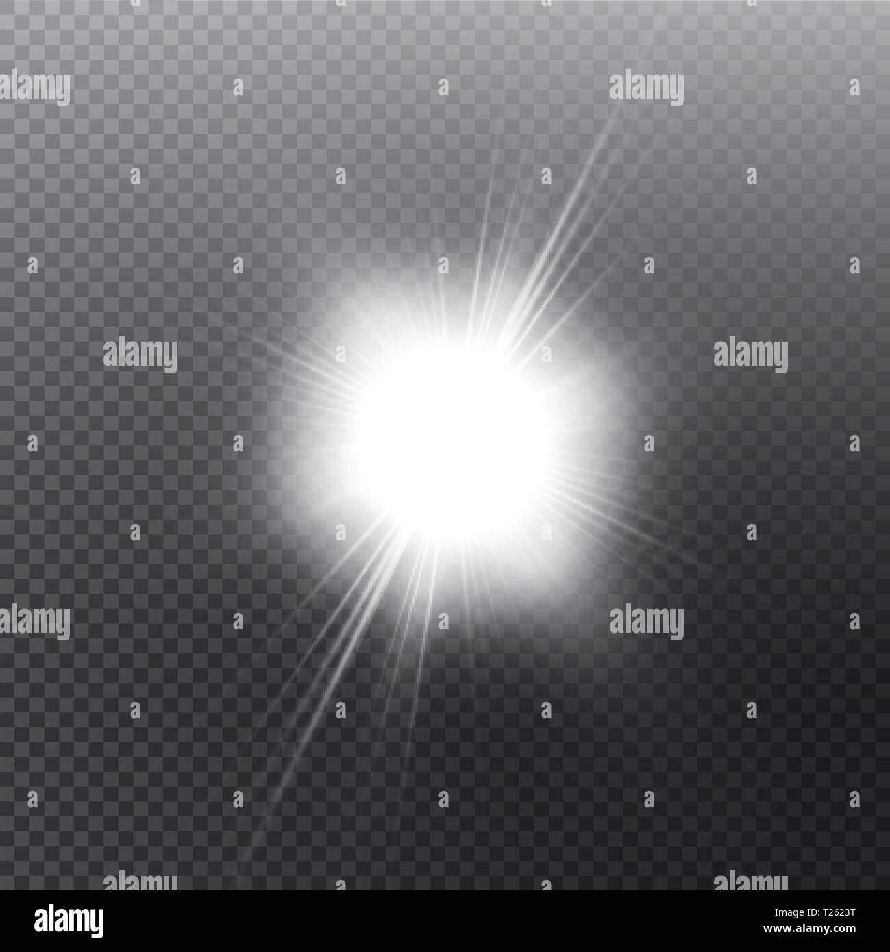 Bright shining sun Isolated on black background. Glow light effect. Vector illustration Stock Vector