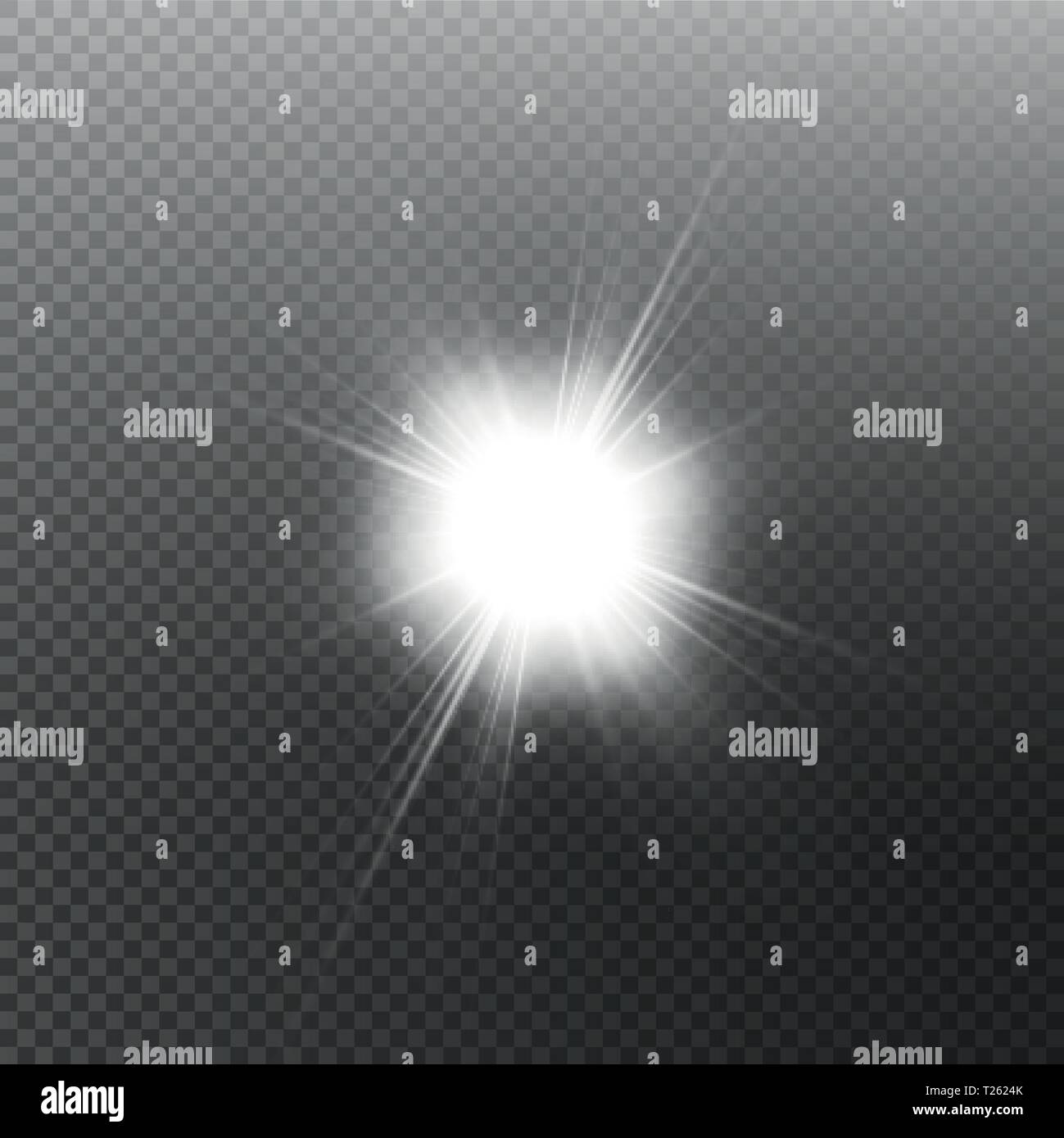 Bright shining sun Isolated on black background. Glow light effect. Vector illustration Stock Vector