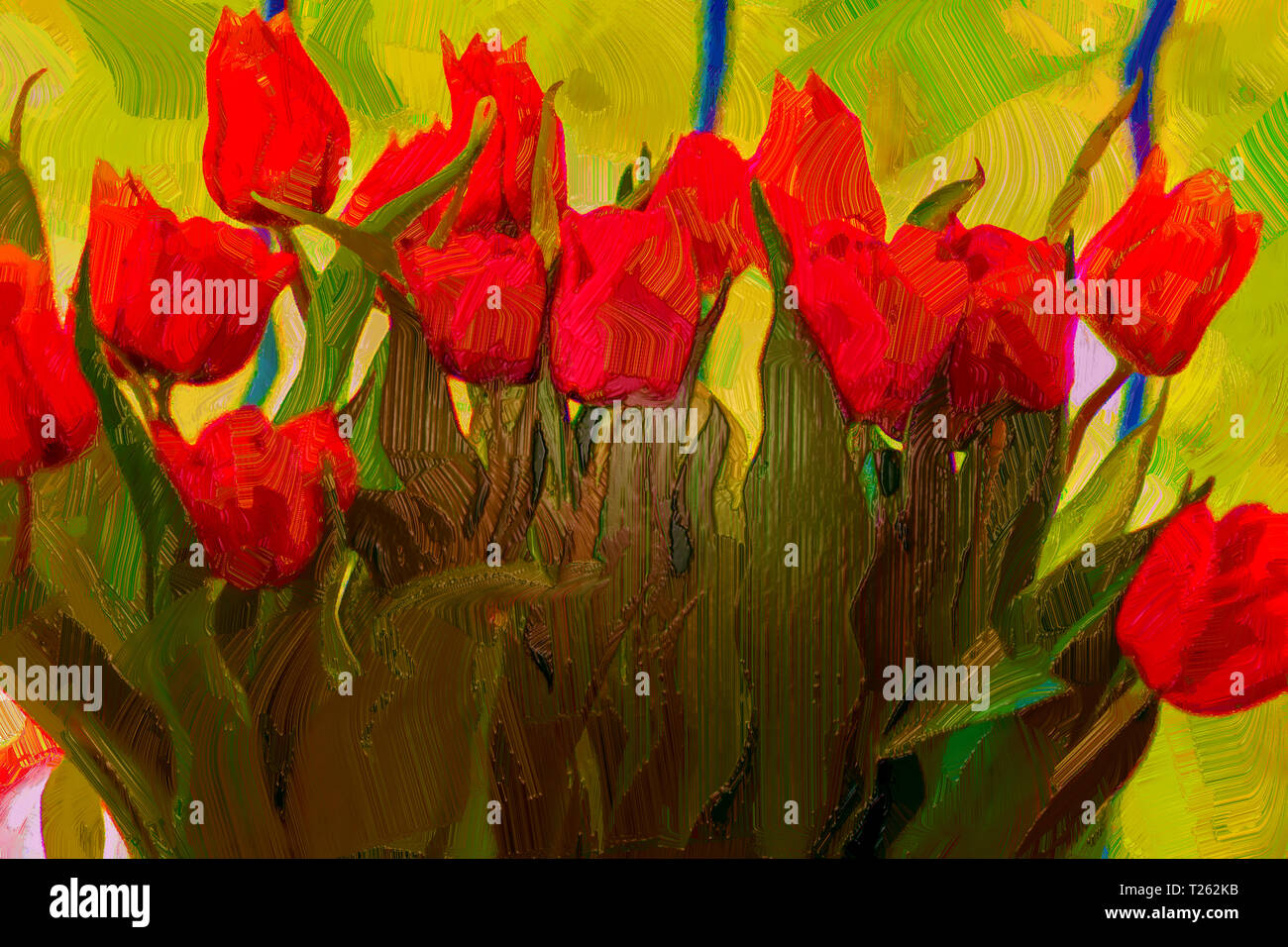 Concept Digital oilpainting : Tulips fot love Stock Photo