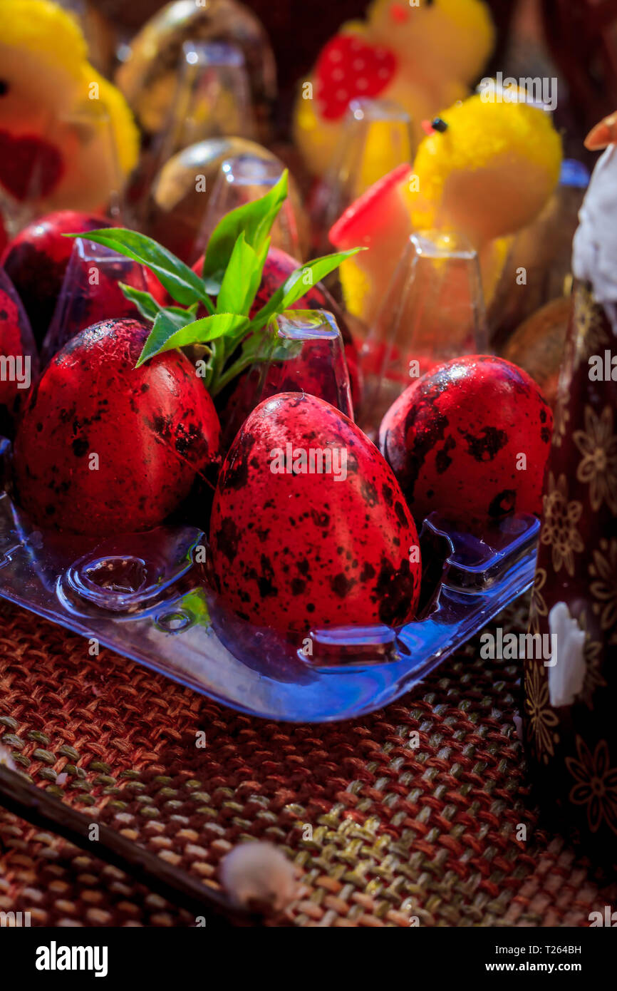 Painted quail eggs. Small quail eggs. Easter. traditions. egg coloring