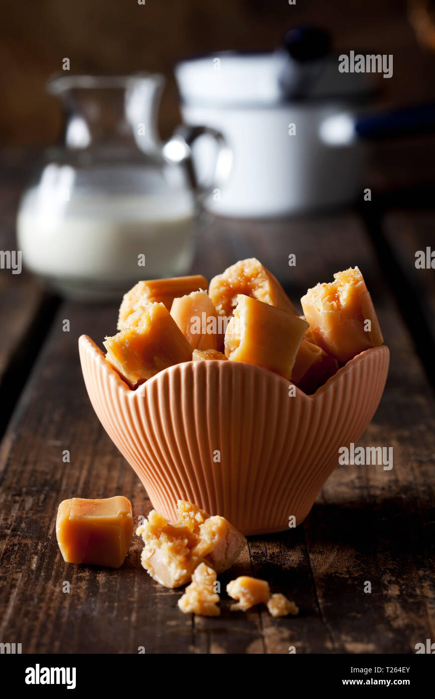 Cream toffees in a bowl Stock Photo