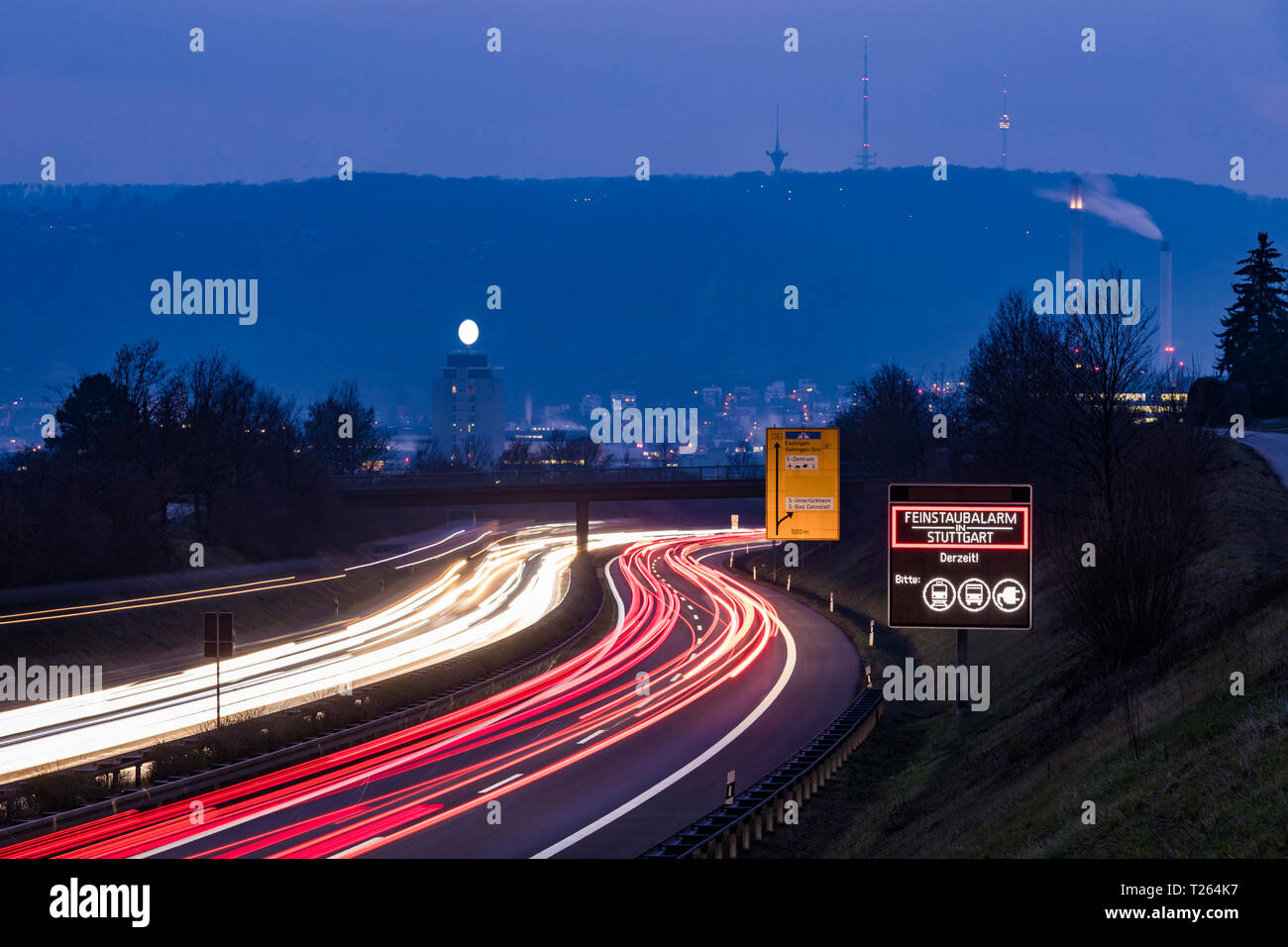 Germany, Stuttgart, Warning sign for particulate pollution alert and