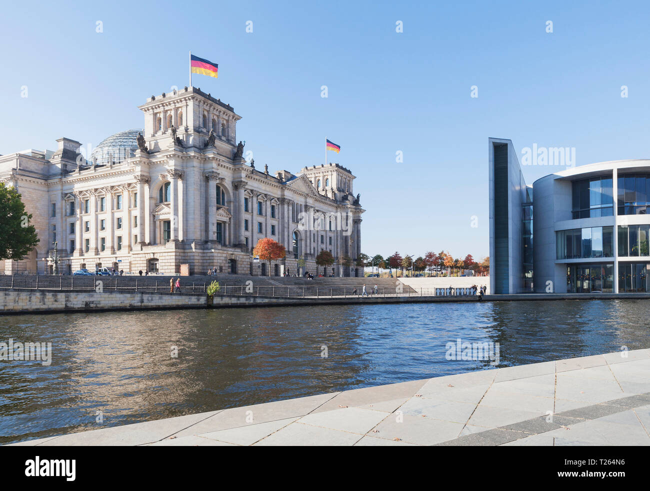 Germany, Berlin, Regierungsviertel, Reichstag building, Paul-Loebe-Haus and at Spree River Stock Photo