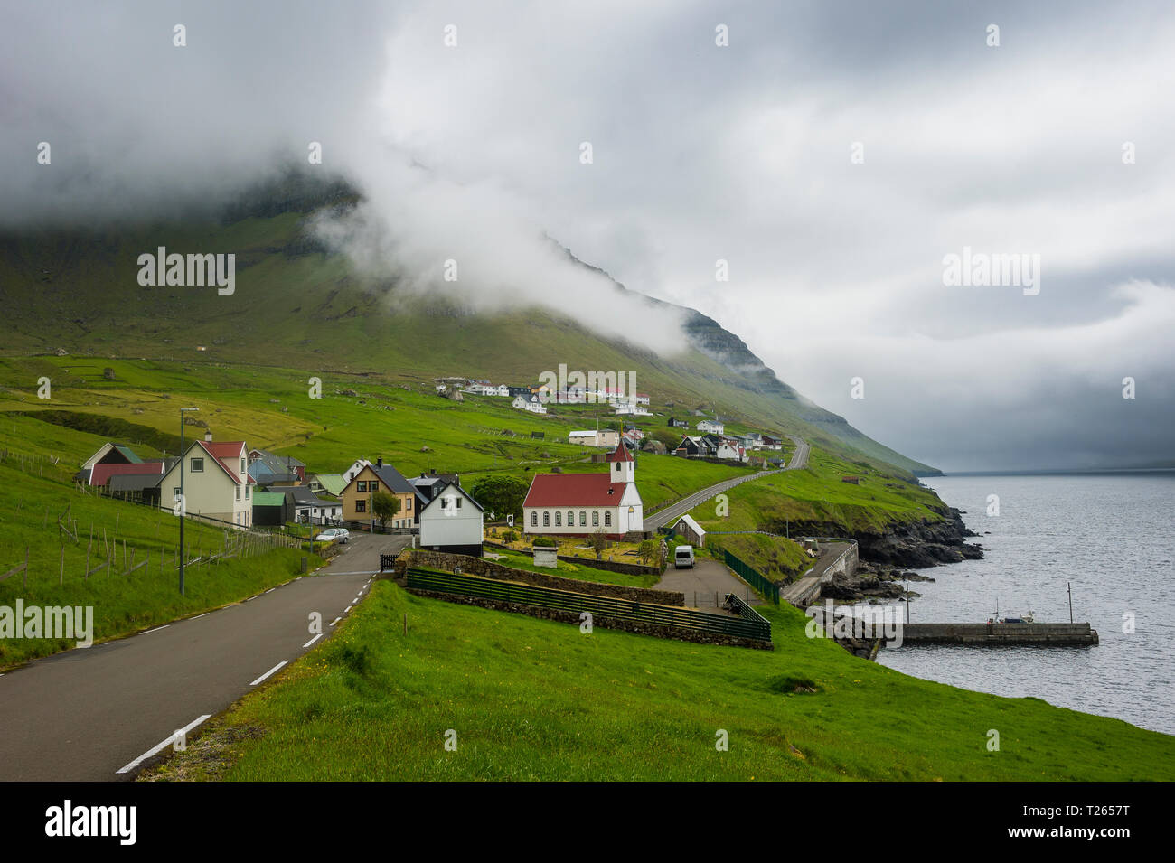 Denmark, Faroe islands, Kunoy, Kunoy Church Stock Photo