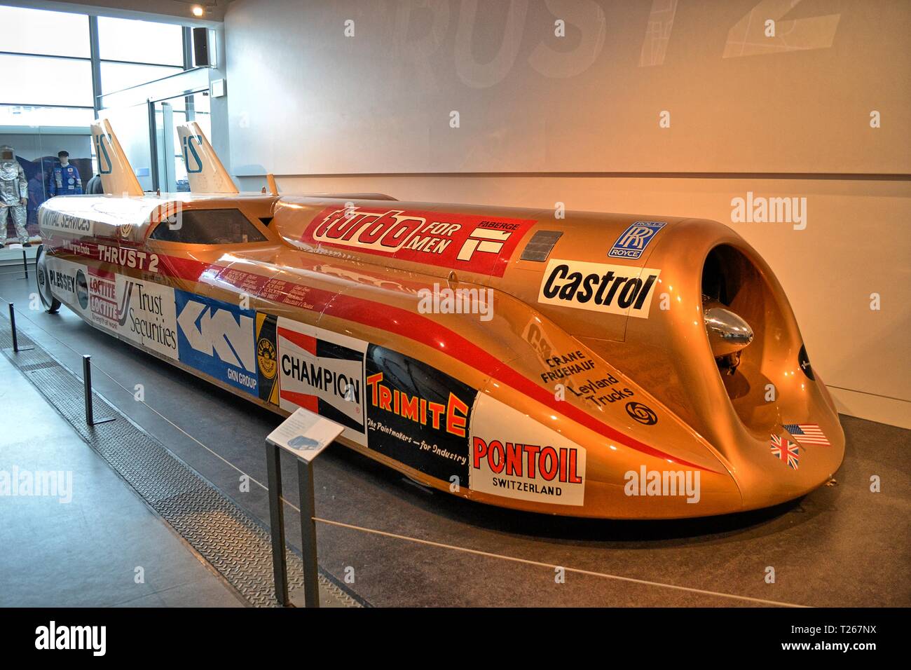 Thrust 2 World Land Speed Car, which reached 248.87 mph in 1980 - Coventry Transport Museum, Coventry, West Midlands, UK Stock Photo