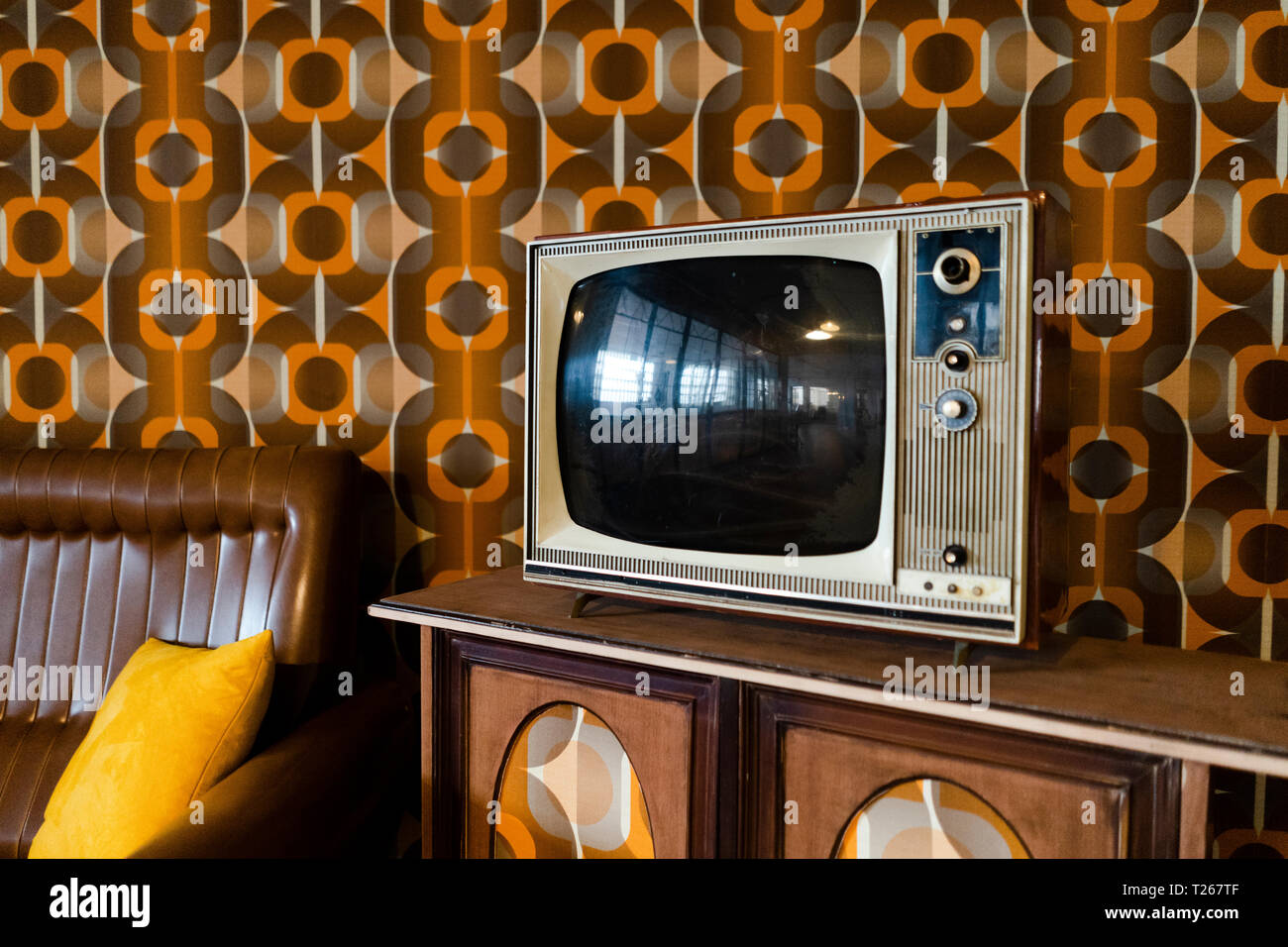 Tv set in a vintage living room Stock Photo