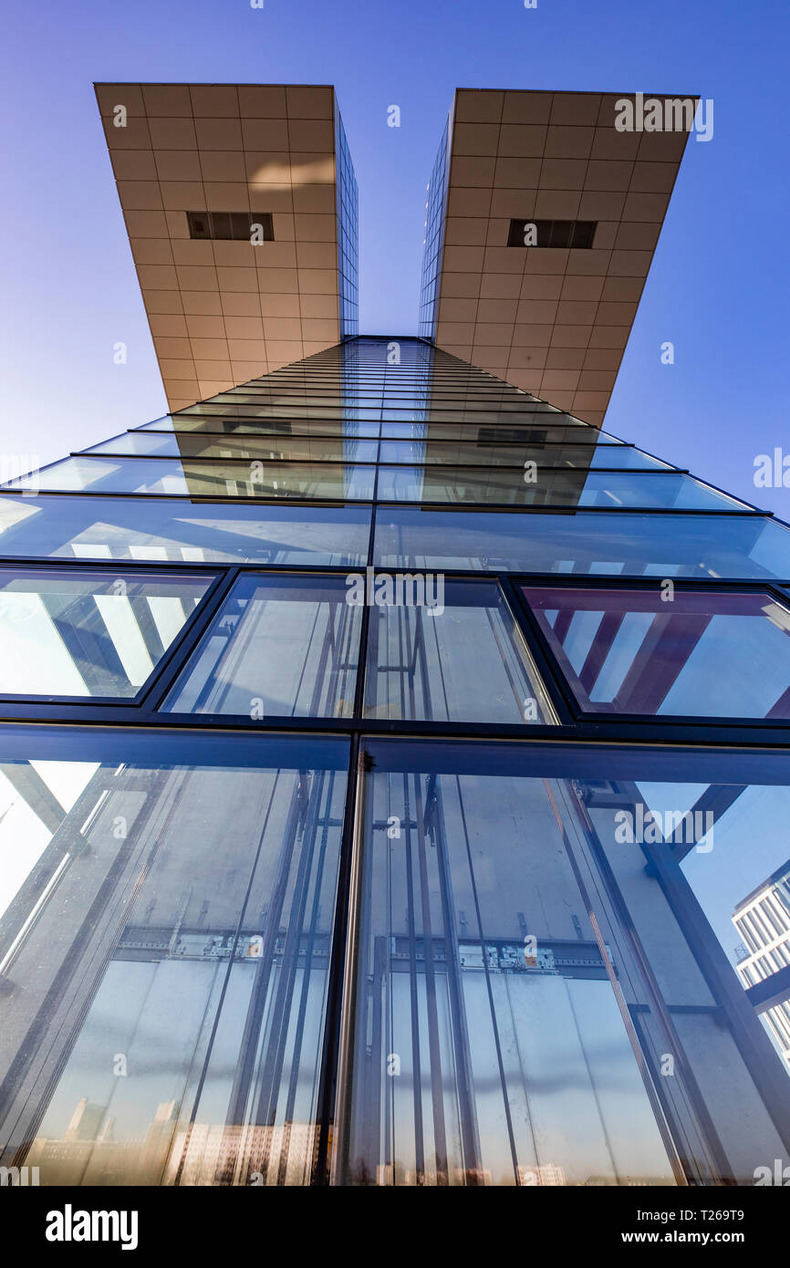 Germany, Cologne, part of facade of Crane House seen from below Stock Photo