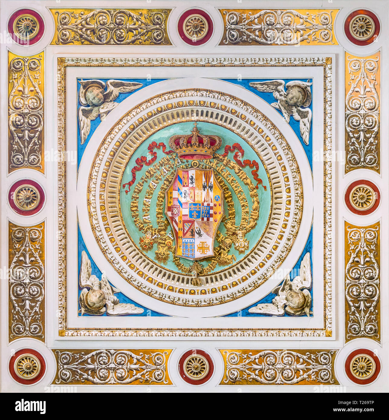 Regno di Napoli coat of arms in the ceiling of the Church of Santo Spirito dei Napoletani in Rome, Italy. Stock Photo