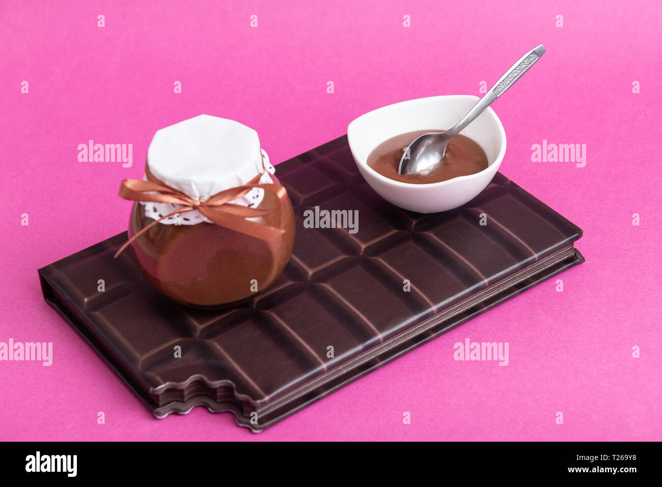 Chocolate sorbet or jam in jar Stock Photo