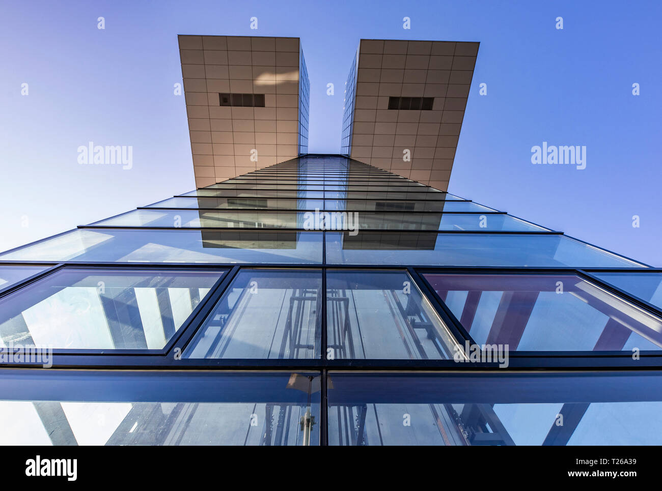 Germany, Cologne, part of facade of Crane House seen from below Stock Photo