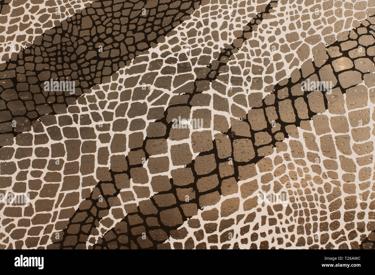 wet ceramic tile background with black and white grid pattern on grey Stock Photo