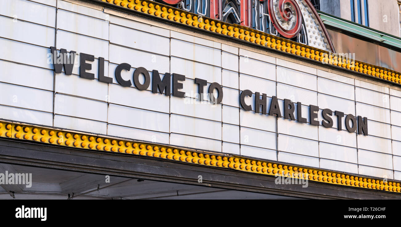Welcome to Charleston on the marquee of an old theater Stock Photo