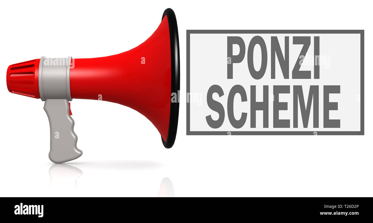 ponzi-scheme-word-with-red-megaphone-isolated-on-white-3d-rendering