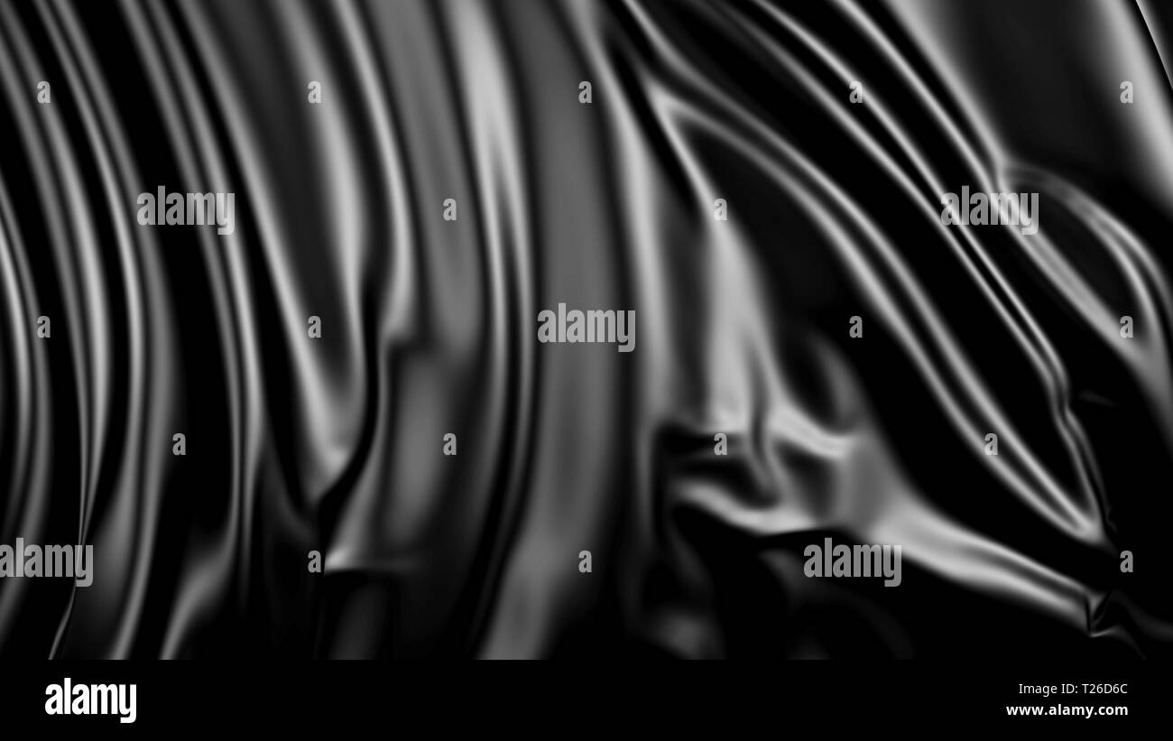 3D rendering of black fabric. The fabric develops smoothly in the wind. Wind waves spread through the fabric Stock Photo
