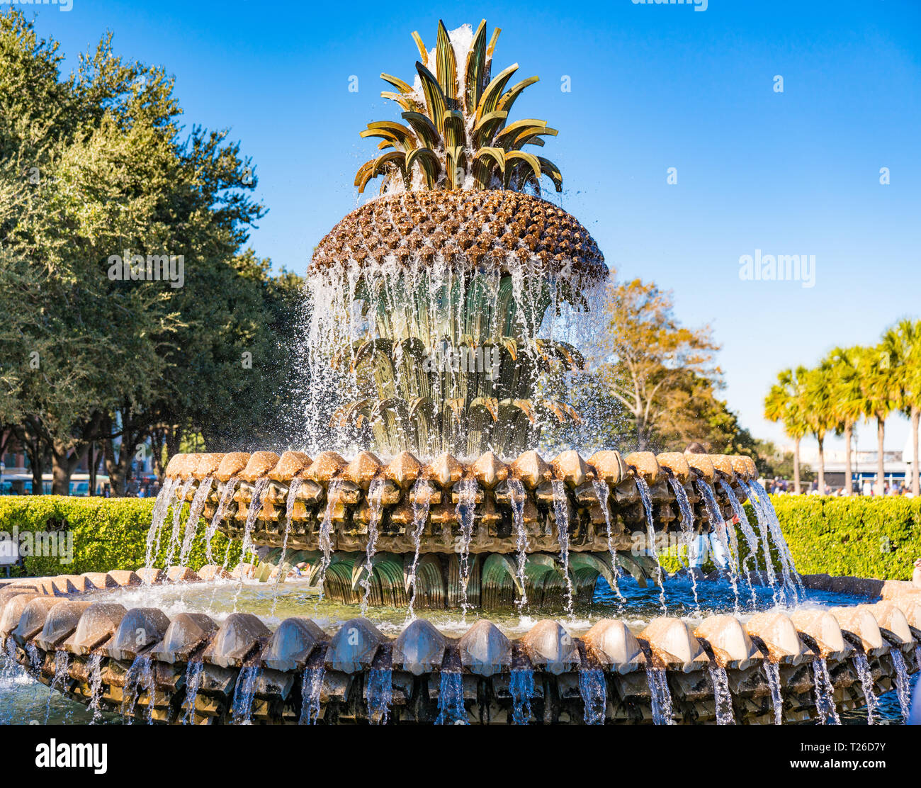 Famous Pineapple Fountain at Waterfront Park in Charleston, SC Stock Photo