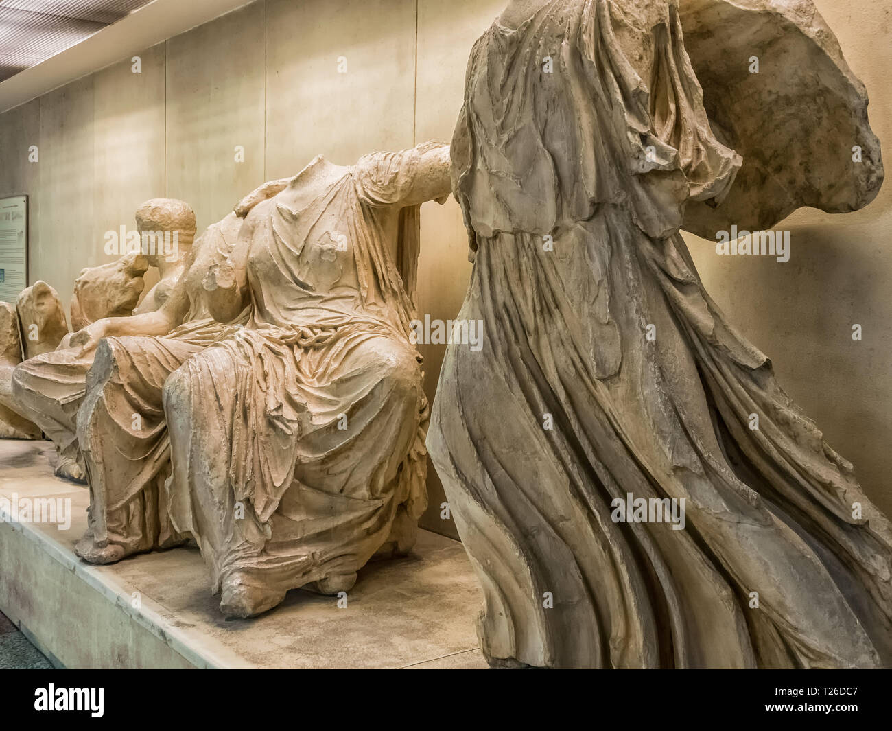 Ancient Greek statues of public free exhibition in metro station of