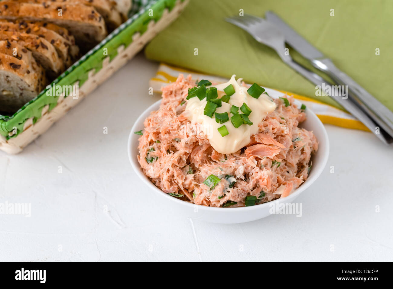 Smoked trout paste with mayonnaise and chives Stock Photo Alamy