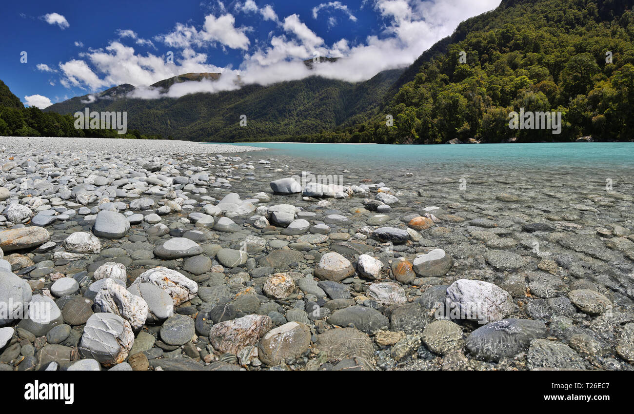 Haast River near Roaring Billy Falls (Mount Aspiring National Park, New Zealand) Stock Photo