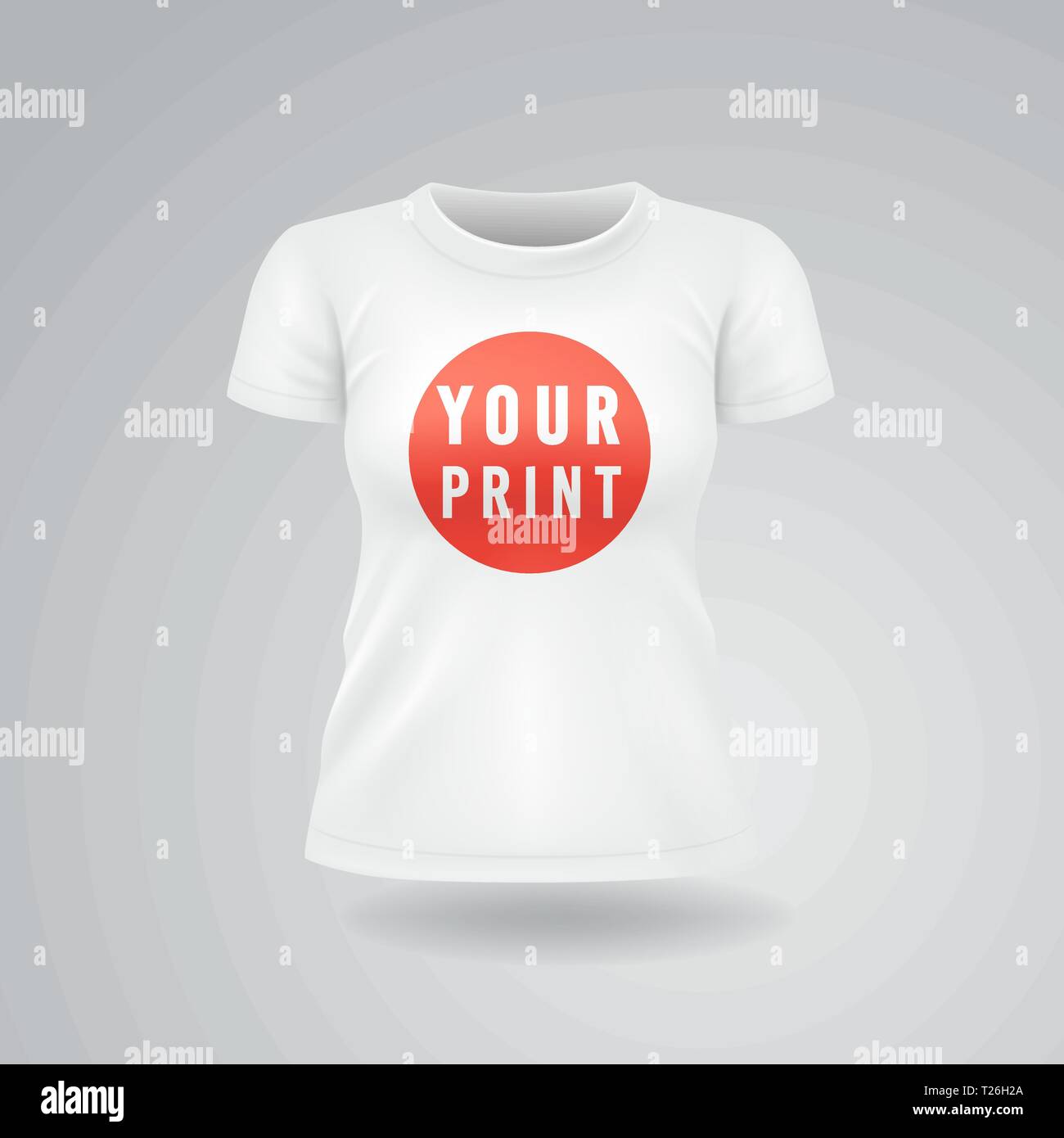 White woman T-shirt with short sleeves mock up, place for print Stock Vector