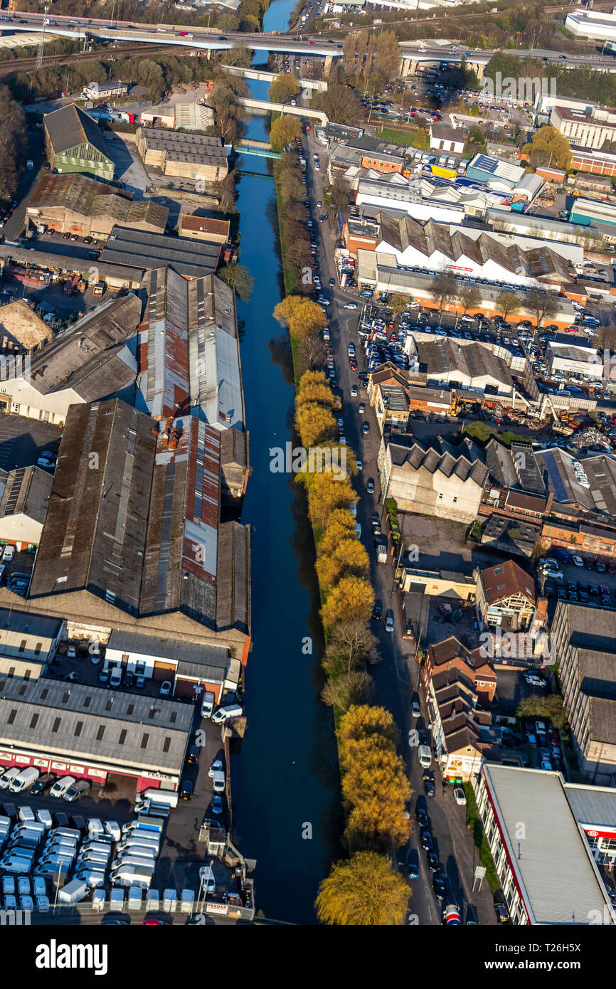 Feeder Road and the Feeder Canal waterway. Bristol from the air Stock