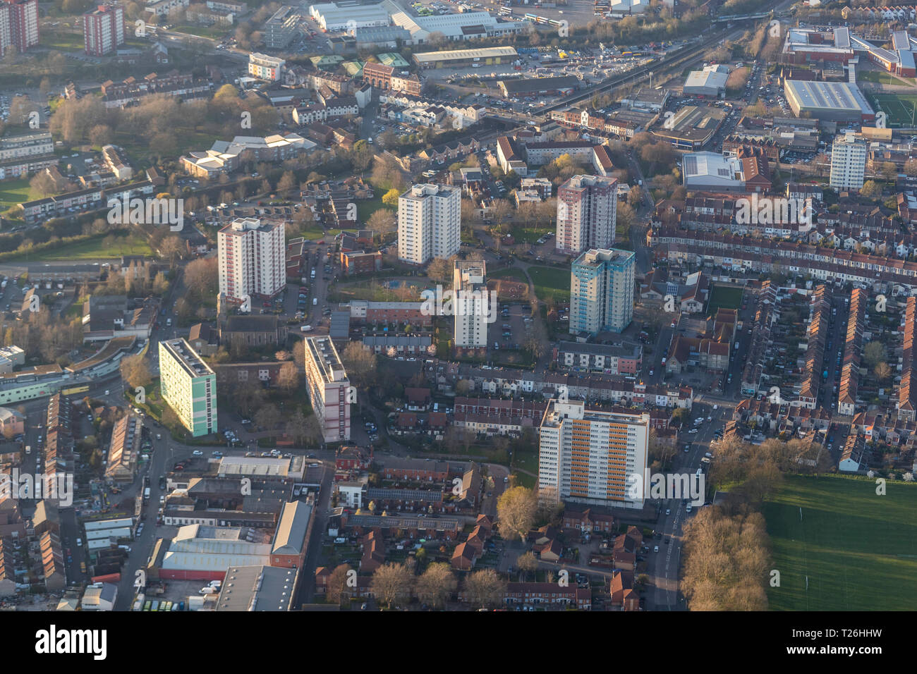Barton Hill flats and estate, Bristol. Phoenix House flats is painted