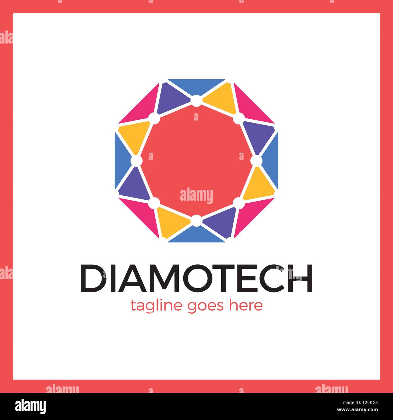 Diamond Line Connect Dots Tech Logo. Top view. Colorful triangle Stock Vector