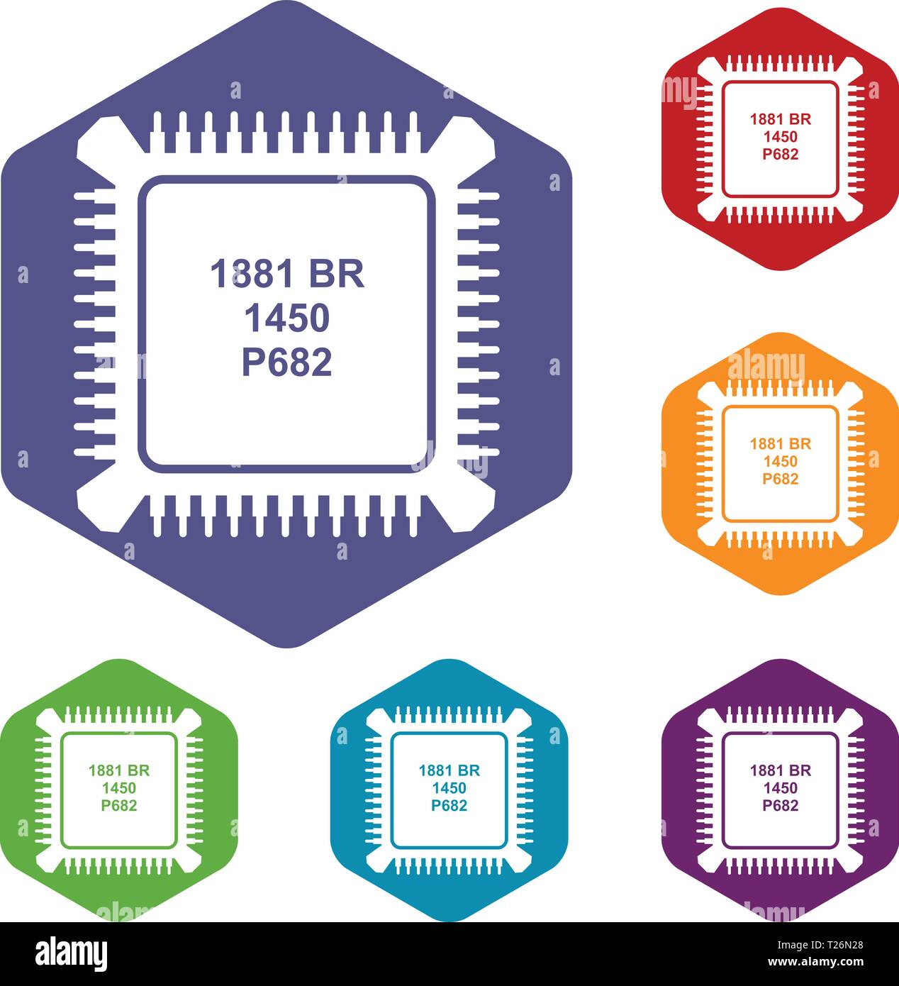 Processor microchip icons vector hexahedron Stock Vector