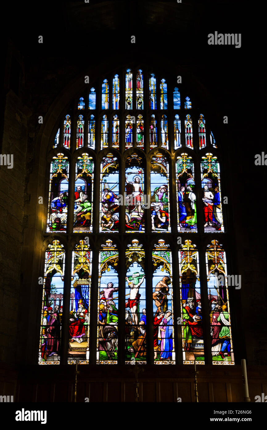 Stained glass Great East Window of Halifax Minster, depicting