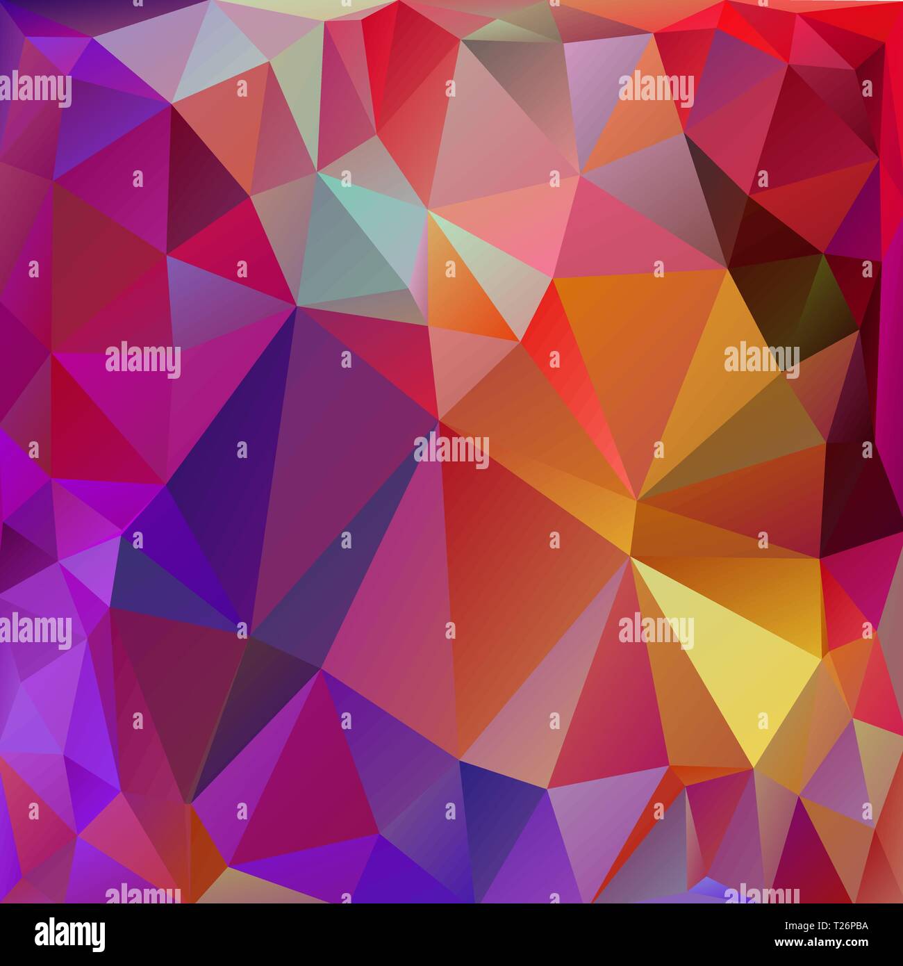 Pink, red square festive abstract background of triangles of blue, purple, red shades Stock Vector