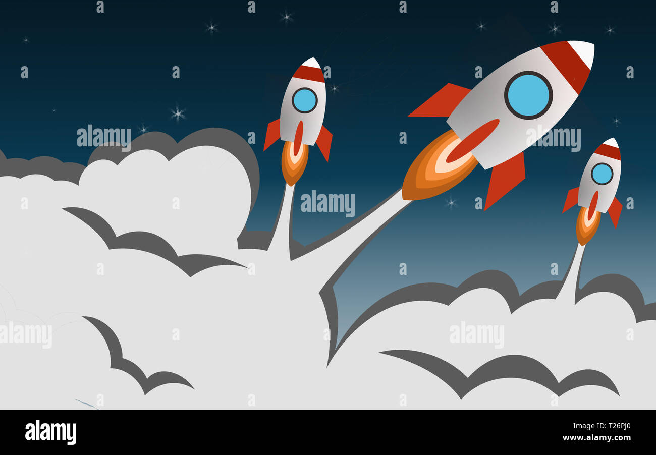 Rockets launch with blue background, 3D rendering Stock Photo - Alamy
