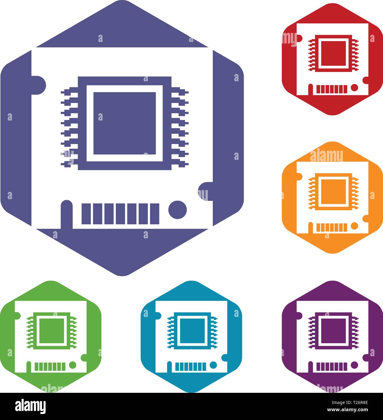 Integrated microchip icons vector hexahedron Stock Vector