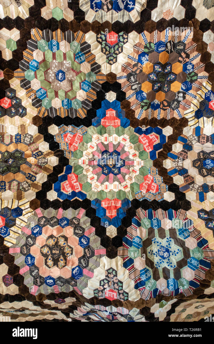 closeup of a Hexagonal 1970’s brightly coloured Quilted wall hanging ...