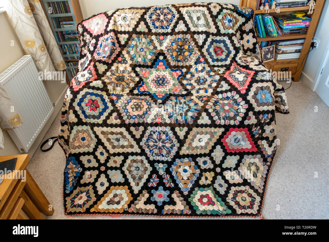 Hexagonal 1970’s brightly coloured Quilted wall hanging hand sewn ...