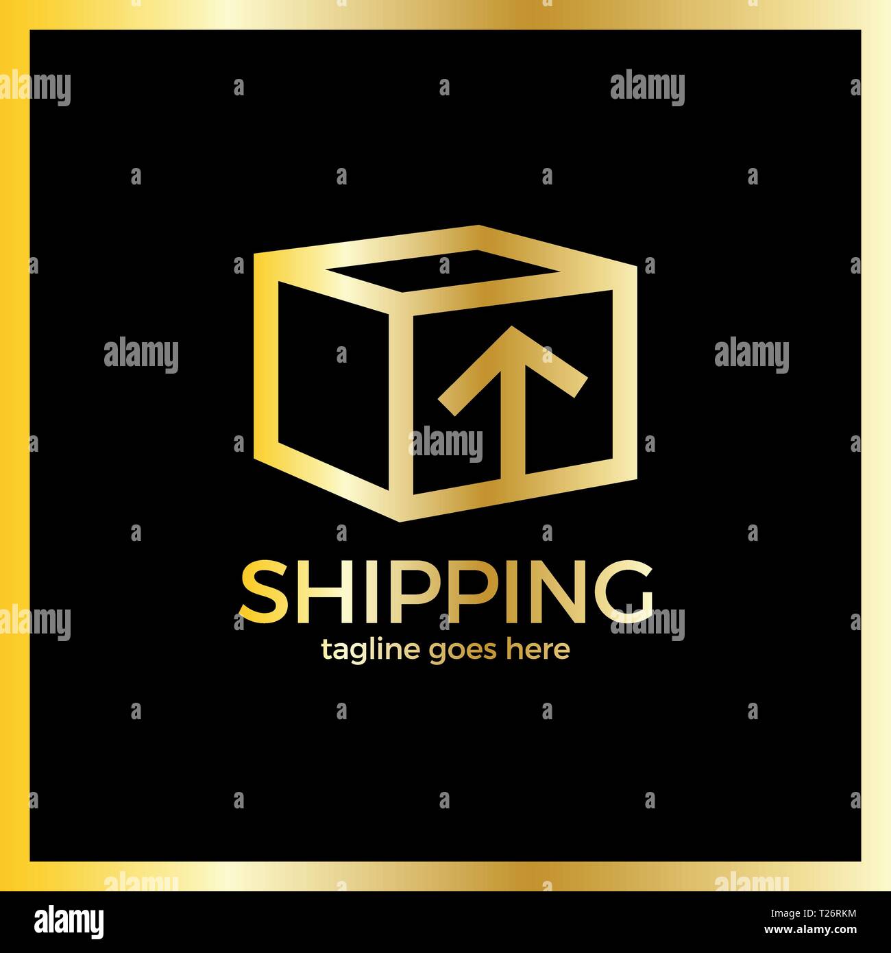 Shipping Box Arrow Up Logo. Luxury, royal metal gold Stock Vector
