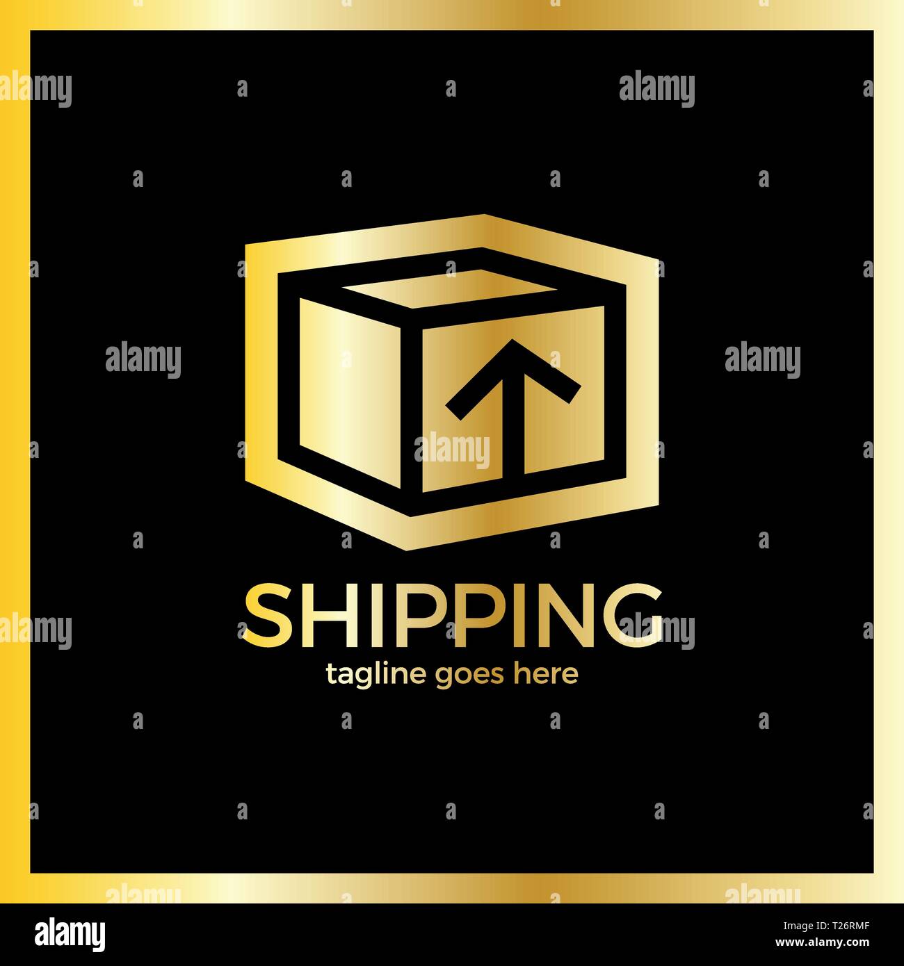 Shipping Box Arrow Up Logo. Luxury, royal metal gold Stock Vector