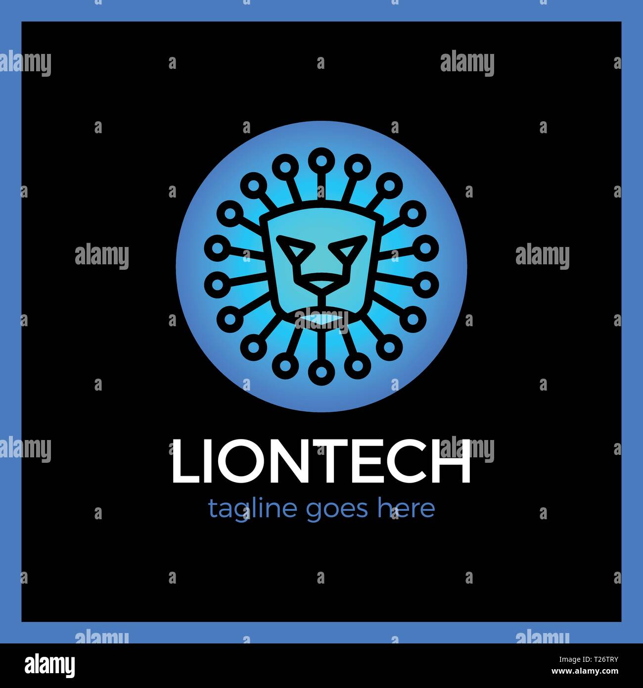 Sun Lion Line Tech Logo. Stock Vector
