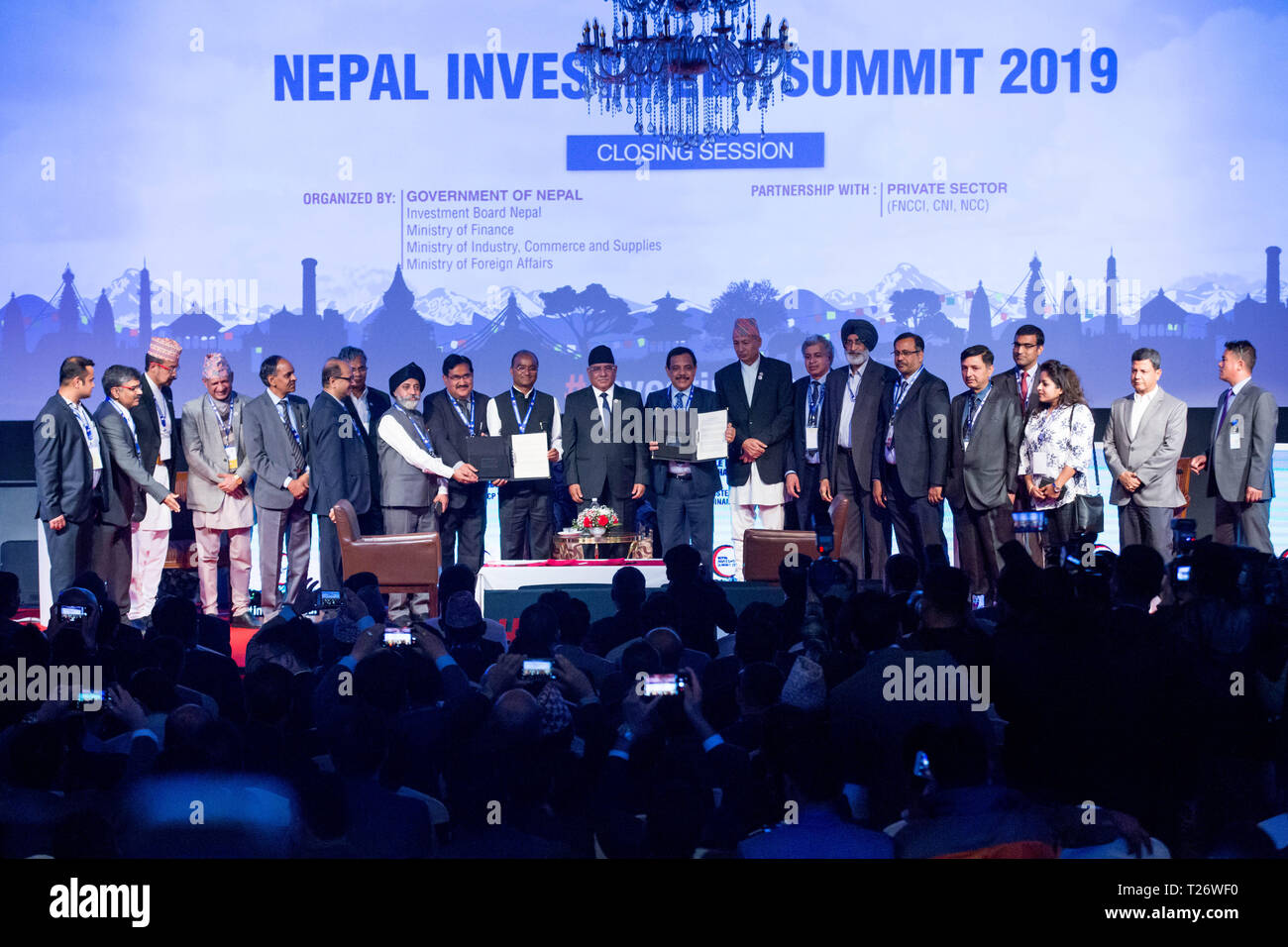 Kathmandu, Nepal. 30th Mar, 2019. Honorable guests pose for a group
