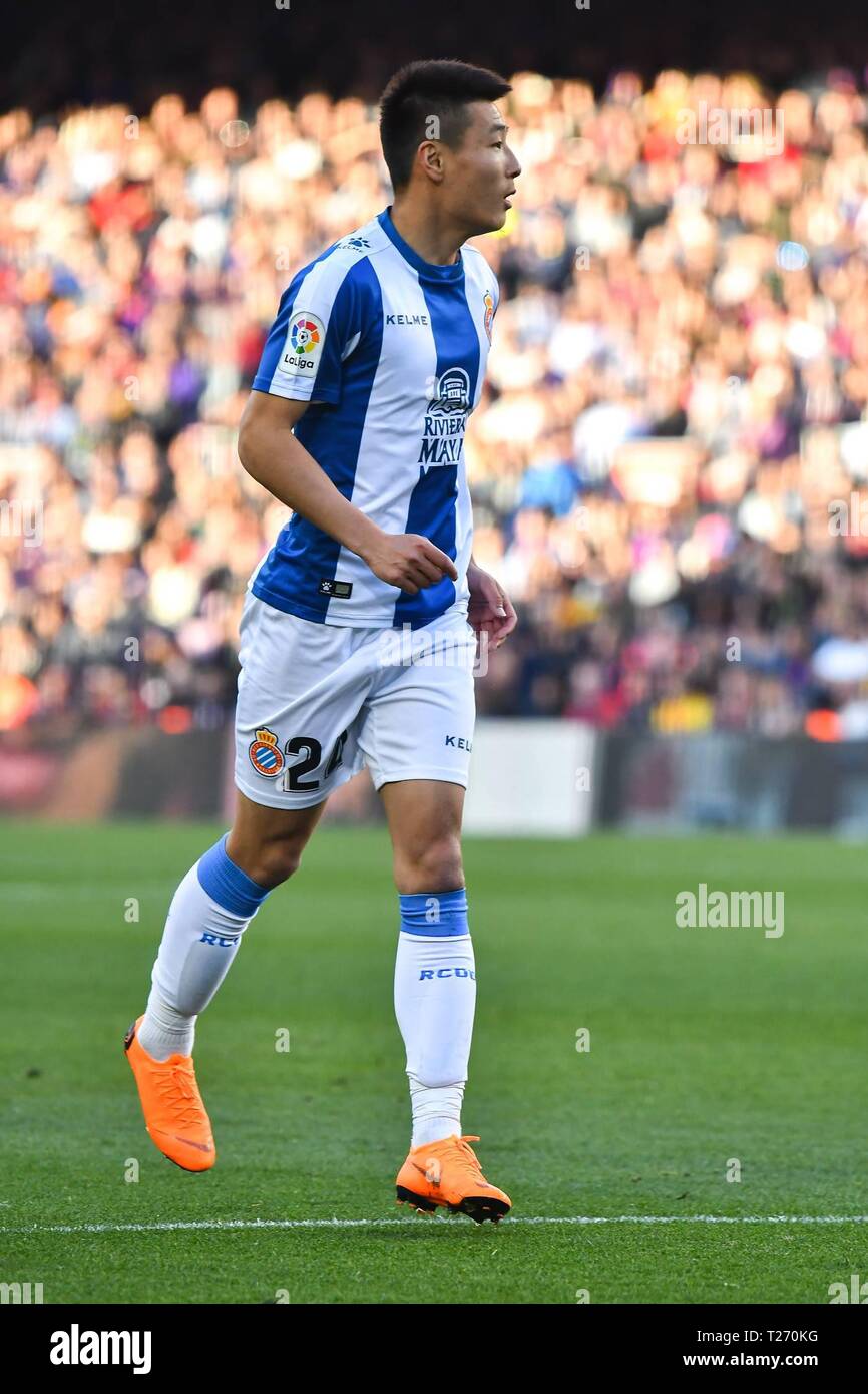 Wu Lei Ae C S Of Rcd Espanyol In Action During The Spanish League La Liga Football Match Between Fc Barcelona Vs Rcd Espanyol On March 30 19 At Camp Nou Stadium In Barcelona
