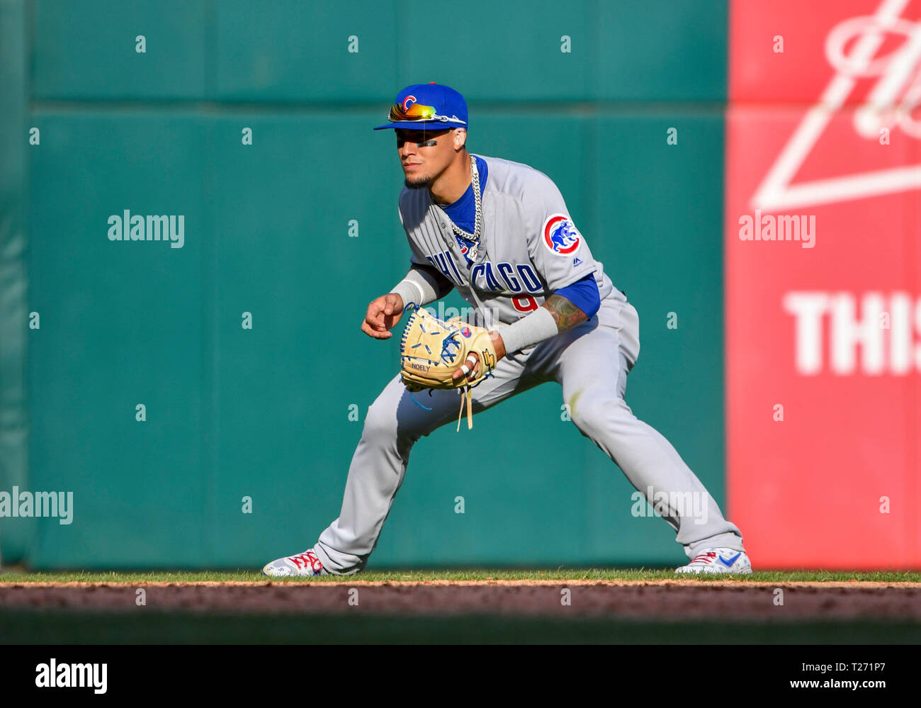 Mar 28, 2019: Chicago Cubs shortstop Javier Baez #9 during an