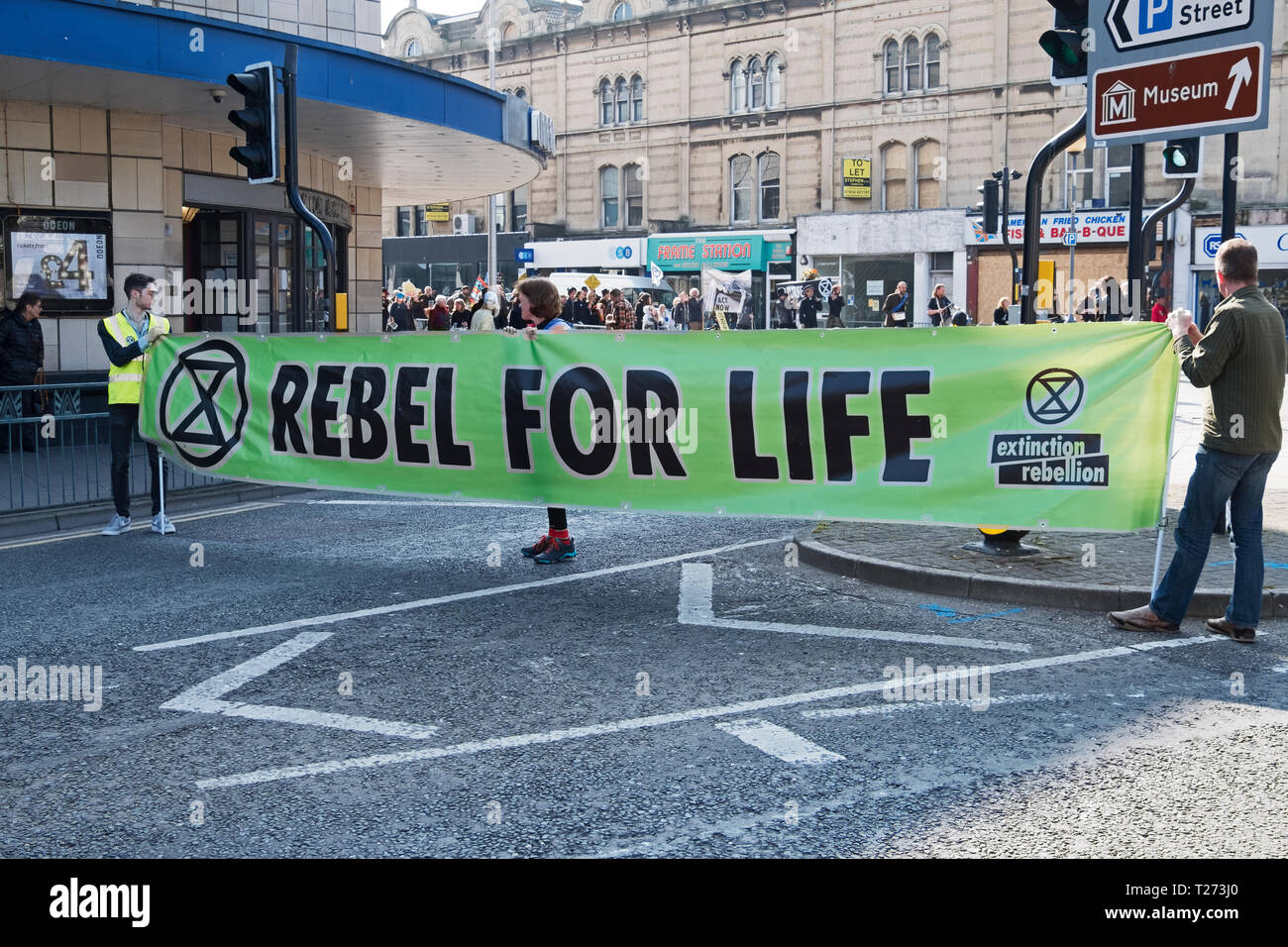 Weston-super-Mare, UK. 30th March, 2019. Protestors against climate change take part in a mock funeral. The demonstration was organised by Extinction Rebellion Weston-super-Mare. Keith Ramsey/Alamy Live News Stock Photo