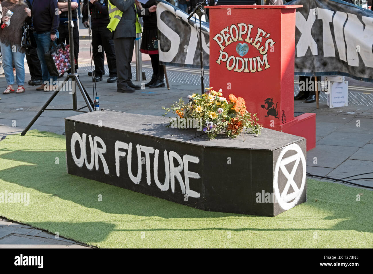Weston-super-Mare, UK. 30th March, 2019. Protestors against climate change take part in a mock funeral. The demonstration was organised by Extinction Rebellion Weston-super-Mare. Keith Ramsey/Alamy Live News Stock Photo