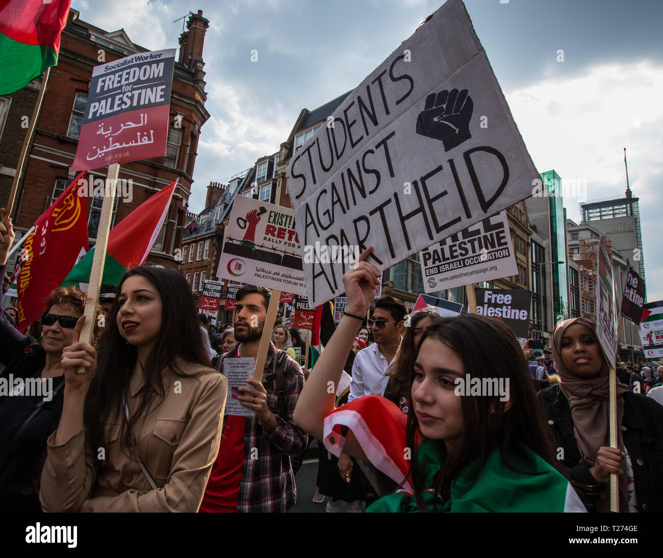 London, UK. 30 March, 2019. Palestinians and supporters gathered outside of the Israeli Embassy in London to mark the beginning of Nakba and to call on the global community to hold Israel to account for their violation of human rights and International law. David Rowe/ Alamy Live News. Stock Photo